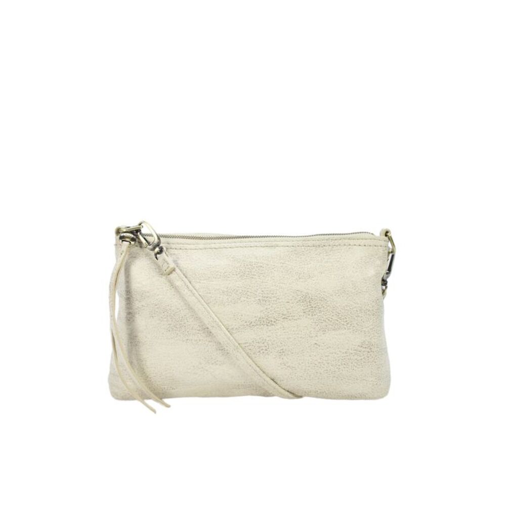 Hobo Womens Leather Gold Tone Crossbody Shoulder Handbag White Beige